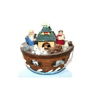 Noahs Ark Ceramic Hinged Opens Up Surprise Animals Inside Christmas Christian 3"